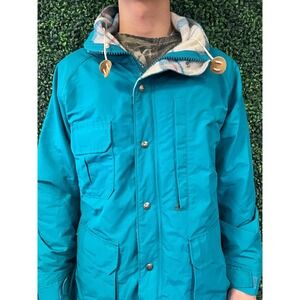 vtg 90s WOOLRICH WOOL LINED Jacket Large // utility rain coat long gorpcore blue